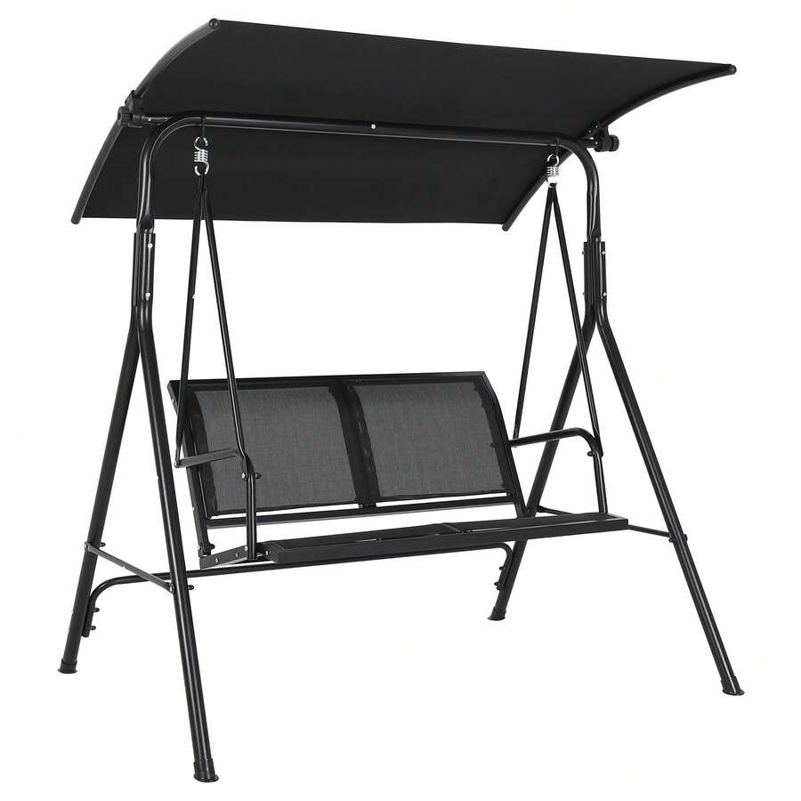 Columpio de exterior con estructura de acero estable - Mayor con soporte triangular - Toldo ajustable para protección solar - Ideal para patio, jardín o patio trasero - C - Ver 1