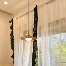 法式复古梦幻蕾丝荷叶边薄纱窗帘，半透明，杆袋式顶部设计，适用于卧室、客厅、餐厅、阳台、公寓窗户，营造浪漫家居氛围 - 黑與白 - 查看 3