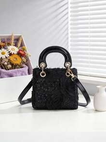 1pc Girls' New Fashion Lace Flower Sequin Elegant Handbag, High-End Shoulder Bag With Adjustable Strap, Available In Multiple Sizes For Mother-Daughter Matching, Suitable For Daily Use, Party, Travel, Ideal Gift - A - View 6