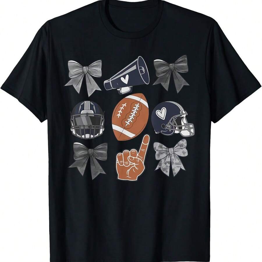 Football Love Cheer Helmet Bows Fan Sports Wo T-Shirt - 灰色 - 查看 1