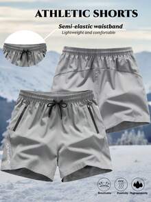 1件装男士夏季运动短裤，户外休闲透气速干健身跑步短裤 - 淺灰色 - 查看 1