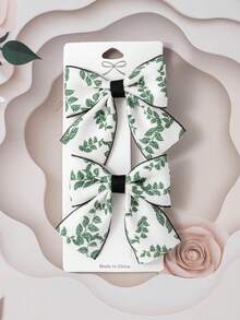 2个/套 清新花卉印花发夹，适合青少年 - 綠色 - 查看 4