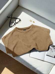 2026 SUMMER TopComfortcana Women's Casual Coffee Brown Round Neck Short Sleeve T-Shirt, SummerLoose And Comfortableshirt - 卡其色 2 - 查看 5