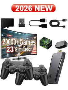 Consola de Juegos M8 Retro Inalámbrica 64G,más de 20000 Juegos Integrados, Salida TV Videojuegos, con Controladores Inalámbricos Duales de 2.4 G - Negro - Ver 2