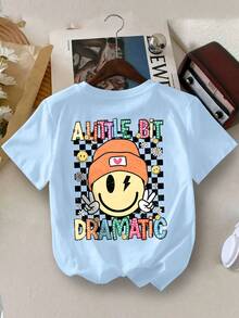 女童圆领短袖印花标语休闲T恤，春夏款 - 淺藍色 - 查看 1