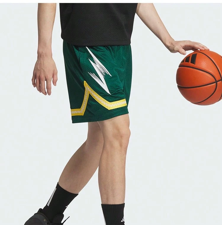Adidas Men's Mesh Breathable Basketball Training And Competition Shorts (Five-Quarter Length) - Green/Yellow - View 1