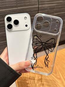 حافظة هاتف ذكي شفافة مخصصة بنمط الفيونكة والتوقيع الشخصي، متوافقة مع موديلات 11/12/13/14/15/16 Pro/16 Pro Max/16 Plus/17/Air/17 Pro/17 Pro Max S25/S25 Ultra/S25 Plus/S25 Edge/ Pixel 9 Pro XL، وهي مناسبة جدًا كهدايا تذكارية لعيد الحب - شفاف - مشاهدة 6