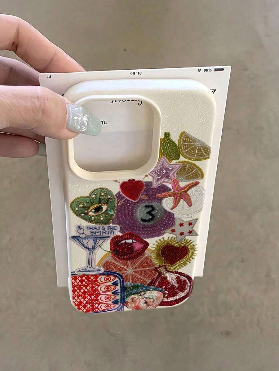 1 funda de teléfono minimalista de TPU a prueba de golpes con perlas de imitación blancas y diseño de granada bordado, compatible con 17, 16, 15, 14, 13, 12, 11 Pro, y Series, funda de teléfono premium, funda de teléfono bonita, Pascua. - 1 pieza - Ver 1