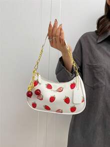 Dedoo 2026 New European And American Style Underarm Handbag/Crossbody Bag With Cherry/Strawberry Print, Crescent Moon Shoulder Bag - Multicolor - View 4