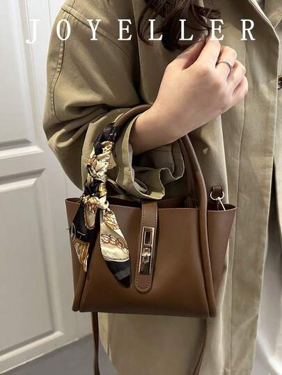 حقيبة يد جلدية بلون أحادي عصرية للنساء، حقيبة كروس متعددة الوظائف مع محفظة صغيرة للعملات، احصل على وشاح أنيق كهدية عند متابعة المتجر