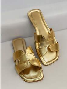 Two-Pair Set Of Stylish, Modern Women's Flat Sandals. - 金色/白色 - 查看 2