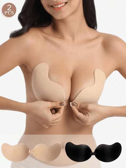 1对/2对装无肩带隐形聚拢文胸，低胸露背隐形文胸