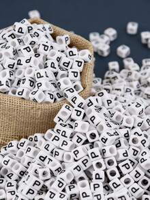 100/1000pcs/Pack White Background Black Letter Beads, 6mm Acrylic English Alphabet Square Letter Beads DIY Jewelry Making Accessories, Decorative Supplies | Overflowing Beads | Durable Bead Material For Jewelry Making - Black and White - View 55