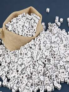 100/1000pcs/Pack White Background Black Letter Beads, 6mm Acrylic English Alphabet Square Letter Beads DIY Jewelry Making Accessories, Decorative Supplies | Overflowing Beads | Durable Bead Material For Jewelry Making - Black and White - View 45