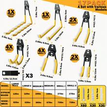 [2025 Upgraded] 17pcs/12pcs/3pcs Heavy Duty Wall-Mounted For Garage Hooks - 100LB Capacity Rust-Proof Utility Steel Hooks For Hanging Bicycles, Ladders, Cables, Mops, Brooms, Power Tools, Gardening Tools, Suitable For Garages, Garden - 黃色 - 查看 2