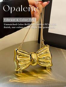 Bowknot Mini Evening Bag For Women, Acrylic Bow-Shaped Crossbody Chain Bag, Metallic Gold Lipstick Bag, Women's Stylish Lipstick Holder Shoulder Crossbody Bag, Suitable For Party, Date, Decorative Clutch, Coin Purse, Silver, Gold Earphone Case - 彩色 - 查看 7