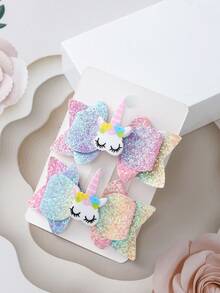 Bộ 2 kẹp tóc hình kỳ lân đính kim sa và kẹp tóc hình bướm lấp lánh, phụ kiện tóc ngọt ngào dành cho bé gái, thích hợp sử dụng hàng ngày. - Nhiều màu - Xem 4