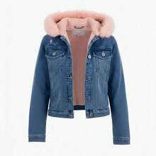 Chamarra de Mezclilla para niñas Peluche Desmontable - Azul Marino - Ver 1