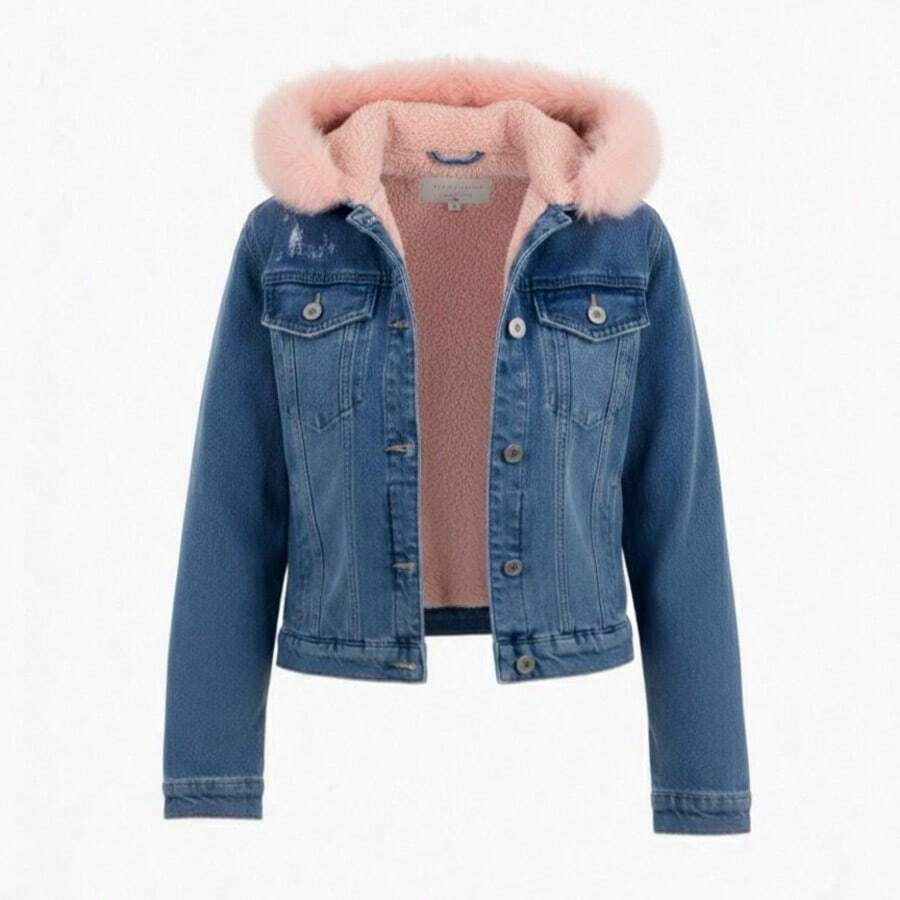 Chamarra de Mezclilla para niñas Peluche Desmontable - Azul Marino - Ver 1
