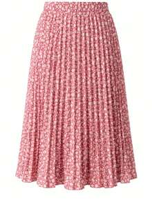 Elegant Polyester Pleated Skirt For Women, Summer Office Wear - 粉色 - 查看 3
