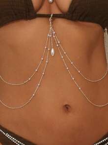 1 件金属性感比基尼身体链，带仿珍珠装饰腰链，适合夜总会派对的珠宝 - 銀色 - 查看 14