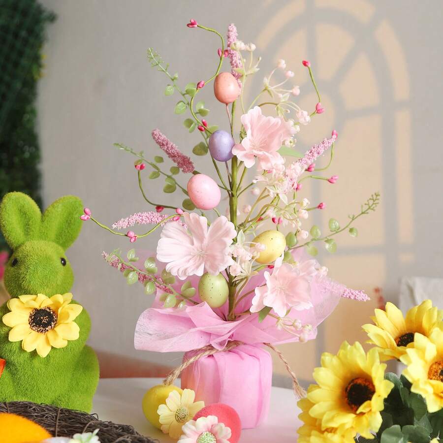 Super Holiday Easter Decorations, 15.75-Inch Artificial Easter Pink Egg Blossom Tree Tabletop Ornament, Perfect For Home Parties, Weddings, Holiday Celebrations, Spring & Summer Decor - Multicolor - View 1