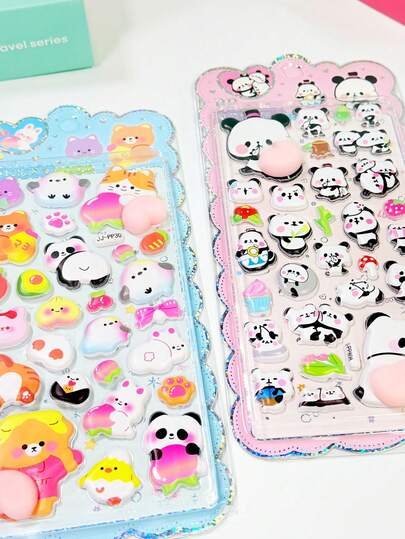 Assorted Cute 3D Cartoon Sticker Set, Educational Toy Stickers, Small Decorative Pocket Stickers, Color Variation May Occur