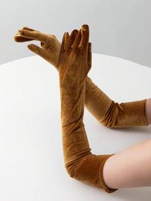 1 par de luvas longas aveludadas até o cotovelo, adequadas para festas formais. - cor sólida - Ver 15