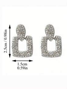 一对简约几何镂空水钻耳钉，适合少女日常及节日佩戴 - 幾何 - 查看 4