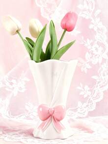 1 pieza Jarrón de cerámica, Jarrón con lazo rosa, Organizador de bolígrafos y brochas de maquillaje, Regalo de decoración de diseño moderno, Almacenamiento para el hogar y la oficina, Decoración de mesa de café (rosa/blanco) Jarrón de estilo bohemio, Decoración moderna para sala de estar, entrada, mesa de café del hogar, Decoración central para mesa de café de sala de estar y dormitorio, Regalo del Día de la Madre, Decoración de Pascua - Múltiples estilos - Ver 9
