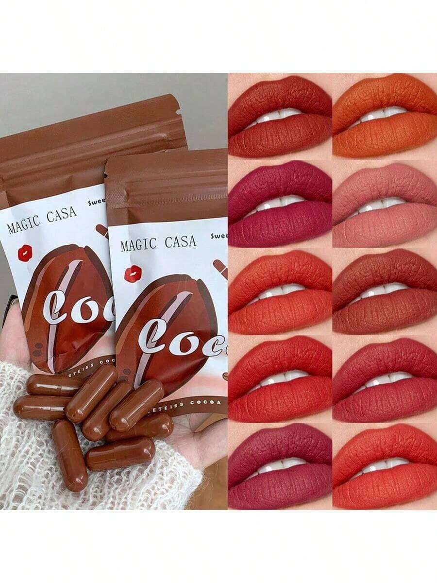 10支迷你唇膏套装，包含红色润唇膏、10色唇彩胶囊、变色润唇膏和哑光唇膏。滋养丝绒质地，有效淡化唇纹，持久显色，易于涂抹，不油腻，防水便携。是节日、生日、情人节送给女性的完美礼物。唇部彩妆套装，约会和社交场合必备，小巧便携。