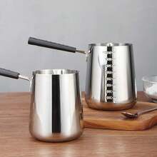 Olla de acero inoxidable para derretir mantequilla y leche – Mango largo resistente al calor – Báscula integrada – Versátil para derretir chocolate, hervir azúcar, preparar café, calentar leche o mantequilla - Plateado - Ver 2