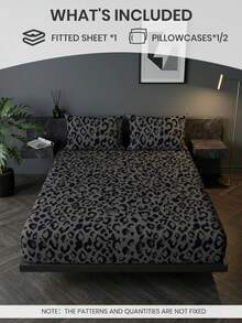 2/3件套印花床上用品套装（1件床单+1/2个枕套，不含枕芯），亲肤舒适床垫保护套，黑色豹纹床垫罩，柔软透气，多种尺寸可选，适用于单人床/双人床/大号床/特大号床，可机洗，家居装饰，卧室装饰，OEKO-TEX认证 - 彩色 - 查看 3
