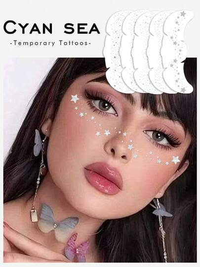 这款情人节妆容以雀斑、纹身和金银箔点缀为特色，非常适合派对、演出和音乐节。心形和星星贴纸可保持3-5天。