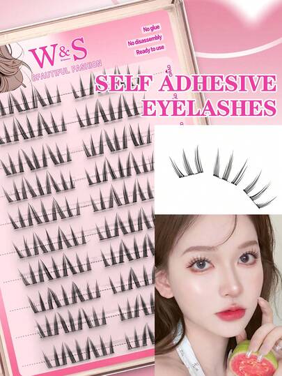 Waloshow 60-120 Clusters/Box Self-Adhesive False Eyelashes, Multiple Styles Available, Natural Makeup Effect, Pre-Coated Glue, 10-12mm, DIY Eyelash Extension Kit Includes Tweezers, No Glue Needed, Suitable For Daily Use, Korean & Japanese Makeup Tools, Eyelash Clusters, Individual False Lashes