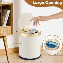 EZIFY 3.17 Gallon Large Capacity Push Trash Can - Oval Odor-Proof Double Liner Plastic Bin, Modern Elegant Wastebasket For Home Kitchen Bathroom Bedroom - Grey - View 4