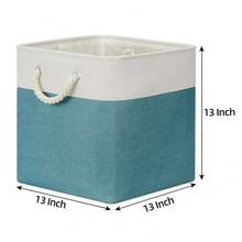 Fabric Baskets For Closets Shelves Lined Set Of 3 Large Square Collapsible Storage Bins For Organizing 13 X 13 Cube Storage Bins For Pantry Organization Storage(Teal Blue) - White & Teal - View 5