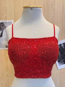 Top Brilho Festivo Irresistível - Vermelho - Visão 4