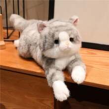 逼真猫咪毛绒玩具，短毛，坐卧姿势小猫玩偶，客厅卧室家居装饰，儿童生日礼物 - 貓咪 - 查看 8