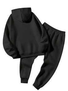 Built Different Print Mens 2 Piece Set Hoodie Sweatshirt Joggers Outfit Polyester Blend Stretch Soft Fleece Loose Fit Machine Washable Fall Winter Workout Running Daily Wear Gift Choice 20251029 - màu đen - Xem 3