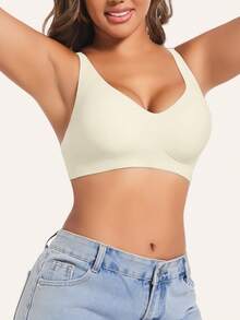 1pc Women's Deep V Sexy Wireless Gather Comfortable Seamless Bra - White - View 6