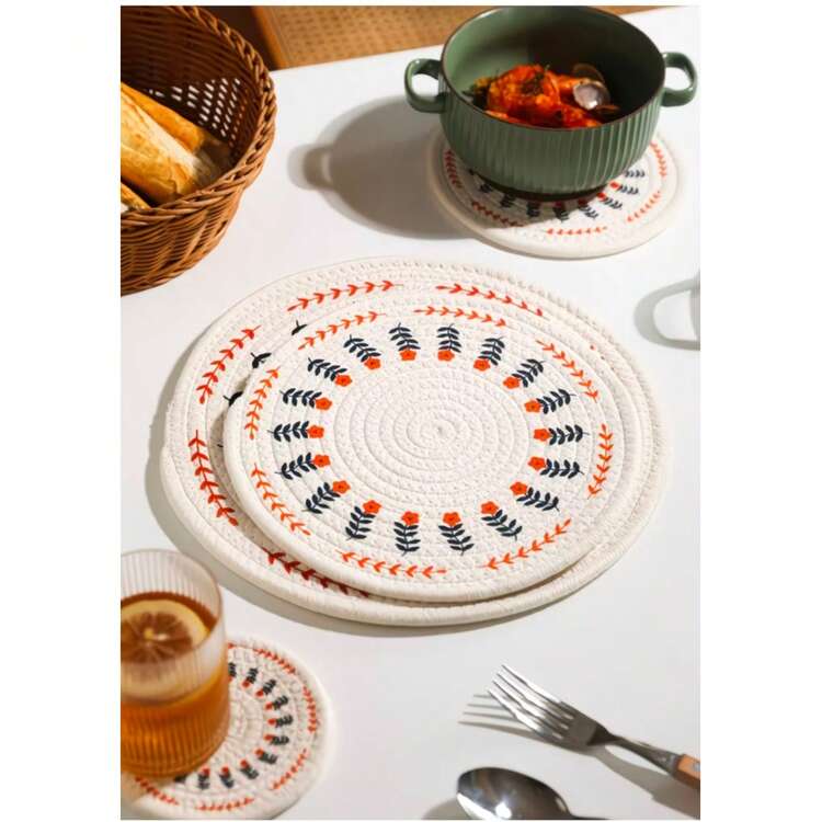 Printed Washable Placemats Suitable For Dining Tables, Heat-Resistant And Non-Slip Round Placemats,Multiple Sizes Available, Non-Slip Western-Style Placemats, Heat-Insulating Glass Coasters, Pot Holders, Anti-Scalding Pot Holders, Suitable For Hotels And Restaurants - Multicolor - View 10