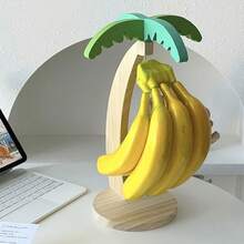 木制香蕉架，家用储物架，客厅水果收纳架，带人造叶片，立式水果架，多功能置物架 - 彩色 - 查看 5