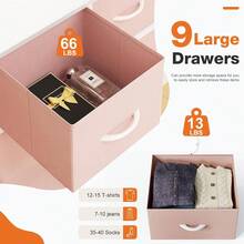 Sweetcrispy 9-Drawer Dresser, Fabric Storage Tower For Bedroom, Hallway, Entryway, Closet, Tall Chest Organizer Unit With Fabric Bins, Steel Frame, Wood Top, Easy Pull Handle - 粉色 - 查看 3