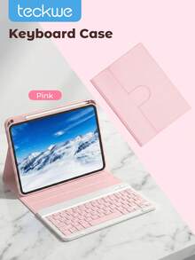 Teckwe Keyboard Case With Pencil Slot For IPad  Case With Tablet Keyboard, Detachable Rechargeable BT Wireless, Stand Cover, PU Leather, Pink - Pink - View 6