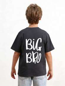 男童休闲印花圆领短袖T恤，夏季上衣 - 深灰色 - 查看 2