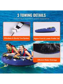 Towable Tube For Boating, 340 Lbs, 1-2 Riders Inflatable Boat Tubes And Towables, 51.8" Round Water Sport Towable Tube For Boat To Pull, Full Nylon Cover, EVA Grab Handles And Speed Safety Valve - Blue - View 6