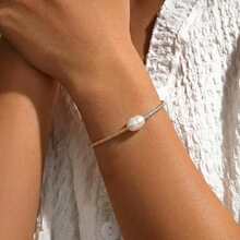 1条波西米亚风仿珍珠手链，金色米珠与银色米珠交错串珠，简约波西米亚金珠手链，米珠弹力手链，可叠戴女士时尚配饰，毕业季礼物，同学礼物，朋友礼物，斋月礼物，情人节礼物，周年纪念礼物 - 彩色 - 查看 3