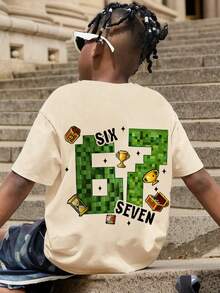 67 Camiseta gráfica minimalista y creativa casual para niños preadolescentes, adecuada para tops de verano para niños y camisas para adolescentes - Albaricoque - Ver 6