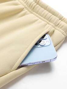 男士修身卡其色工装慢跑裤，舒适贴合，适合日常穿着、工作、旅行、跑步、休闲、办公室、健身房和户外活动。 - 杏色 - 查看 5